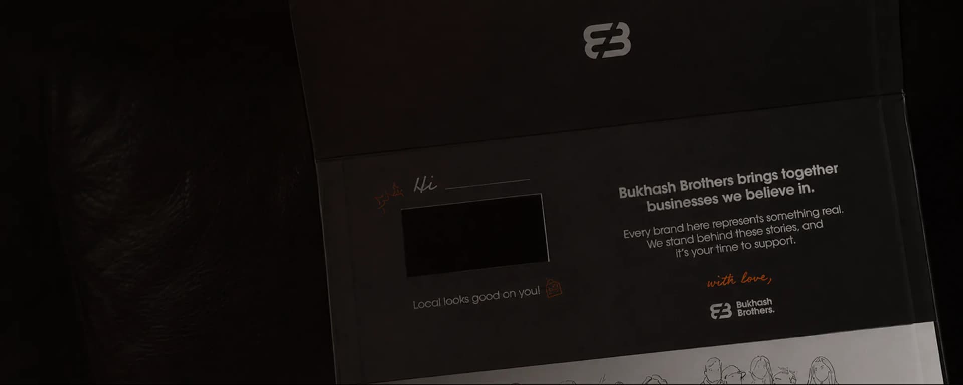 The Bukhash Brothers Local Love mailer, opened to its handwritten note.